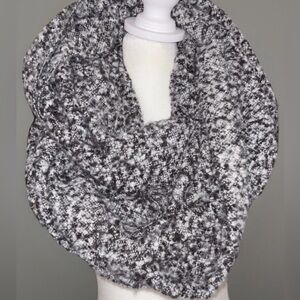 Cozy Gray and White knit blanket infinity scarf funnel neck